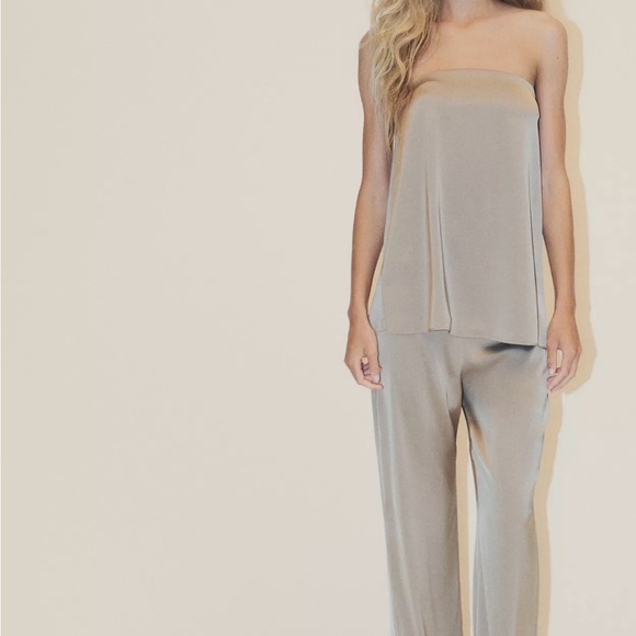 Zara Strapless Satin Effect Top and Pants - Picture 1 of 3